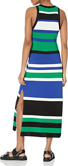Damen-Maxi-Pulloverkleid mit hohem Ausschnitt, Cut-In und Seitenschlitz in A-Linie