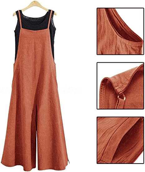 Damen-Overalls, lässig, locker, lange Latzhose, weites Bein, Baggy-Baumwoll-Strampler, Overalls mit Taschen