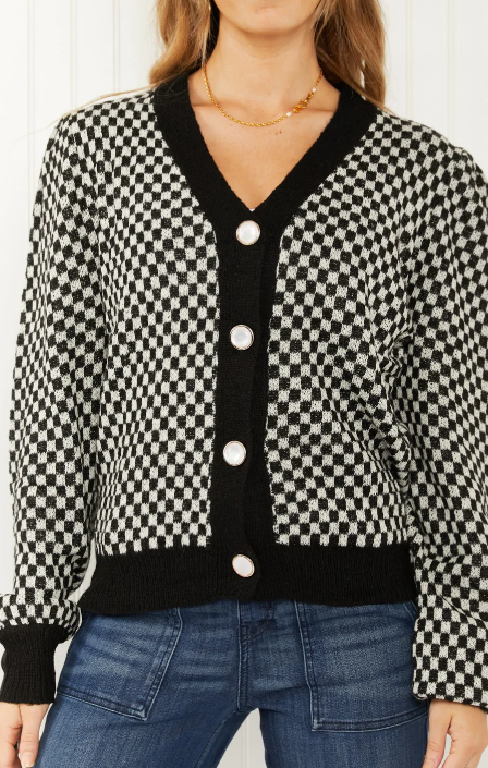 WJ Look the Part Große karierte Strickjacke mit Puff-Shoulder.