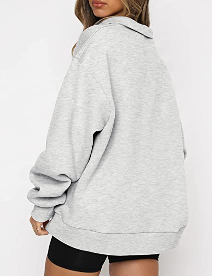 Übergroßer Damen-Pullover mit halbem Reißverschluss, langärmeliges Sweatshirt, Viertelreißverschluss, Kapuzenpullover, Teenager-Mädchen, Herbst