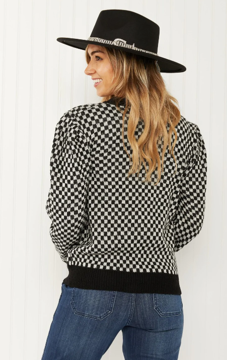 WJ Look the Part Große karierte Strickjacke mit Puff-Shoulder.