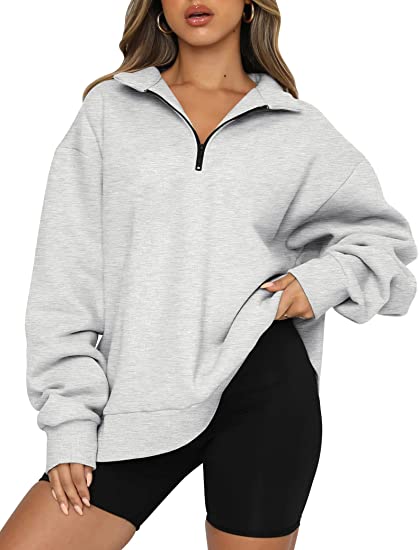 Übergroßer Damen-Pullover mit halbem Reißverschluss, langärmeliges Sweatshirt, Viertelreißverschluss, Kapuzenpullover, Teenager-Mädchen, Herbst