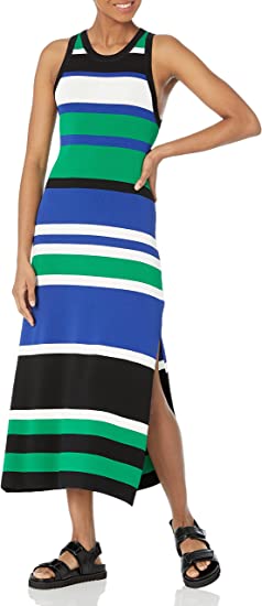 Damen-Maxi-Pulloverkleid mit hohem Ausschnitt, Cut-In und Seitenschlitz in A-Linie