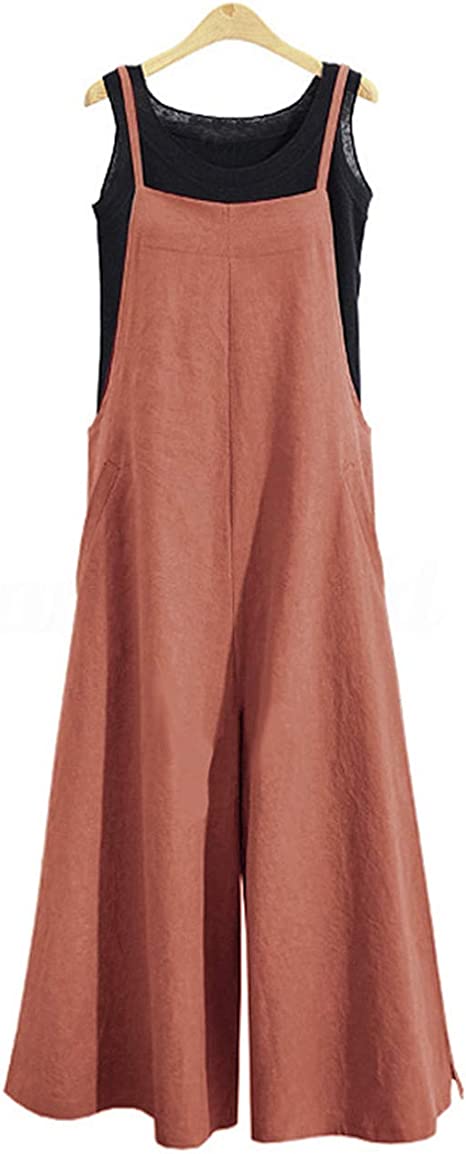 Damen-Overalls, lässig, locker, lange Latzhose, weites Bein, Baggy-Baumwoll-Strampler, Overalls mit Taschen
