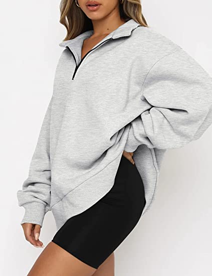 Übergroßer Damen-Pullover mit halbem Reißverschluss, langärmeliges Sweatshirt, Viertelreißverschluss, Kapuzenpullover, Teenager-Mädchen, Herbst