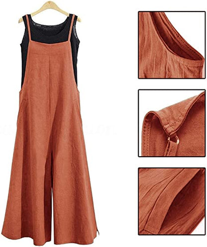 Damen-Overalls, lässig, locker, lange Latzhose, weites Bein, Baggy-Baumwoll-Strampler, Overalls mit Taschen