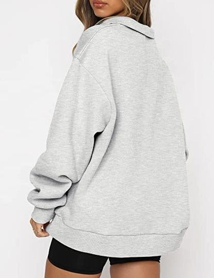 Übergroßer Damen-Pullover mit halbem Reißverschluss, langärmeliges Sweatshirt, Viertelreißverschluss, Kapuzenpullover, Teenager-Mädchen, Herbst