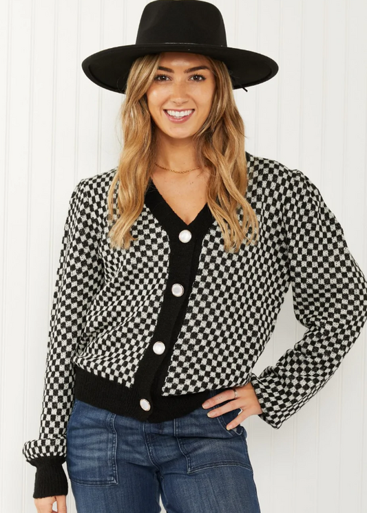WJ Look the Part Große karierte Strickjacke mit Puff-Shoulder.